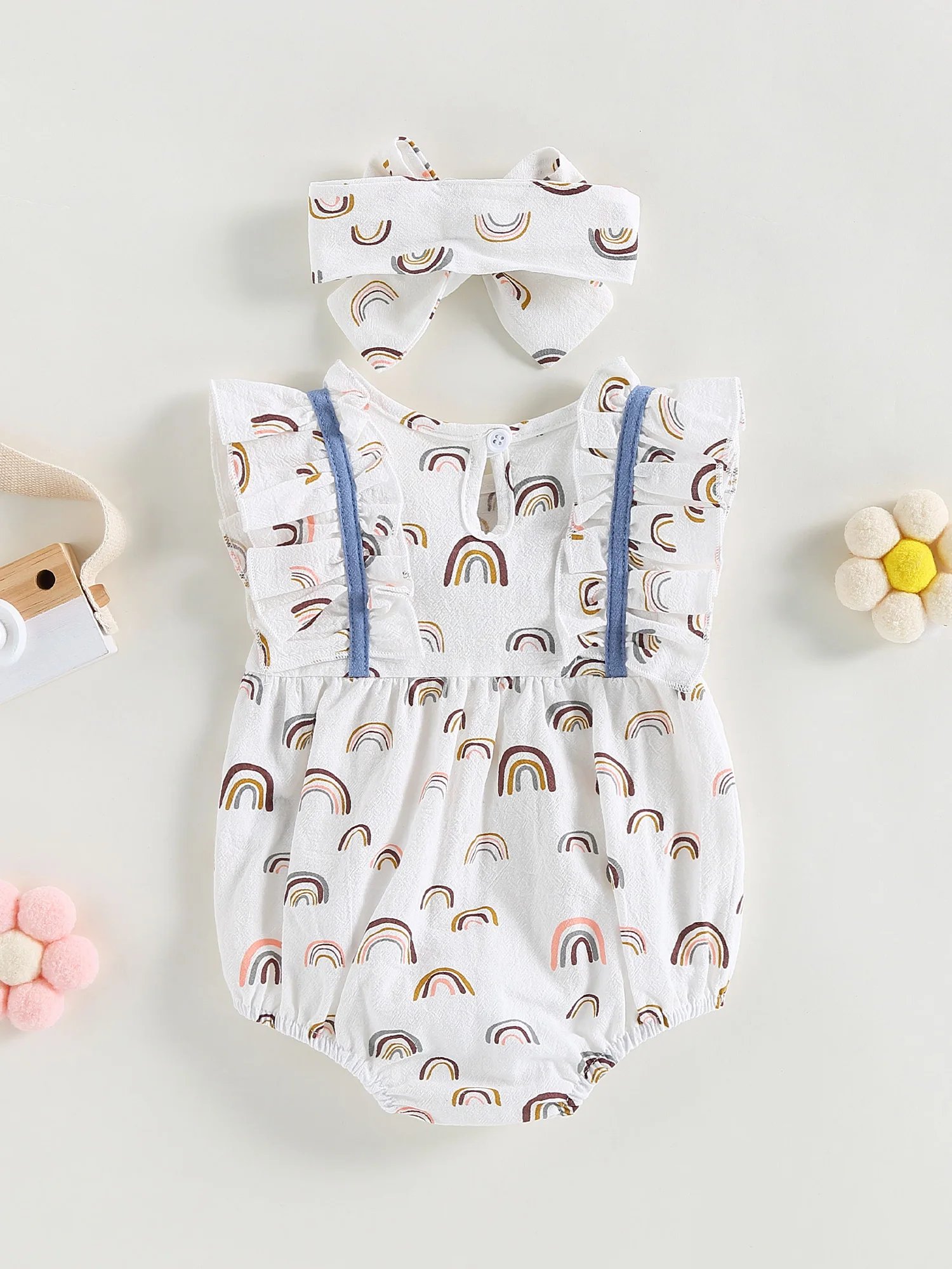 

Baby Boy Romper Short Sleeve Striped Print Cotton Summer Jumpsuit Matching Hat