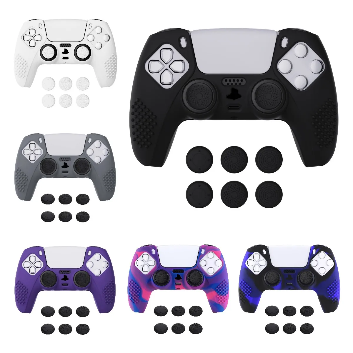 

PlayVital 8 Colors 3D Studded Edition Anti-Slip Silicone Cover Skin Soft Rubber Case with 6 Thumb Grip Caps for ps5 Controller
