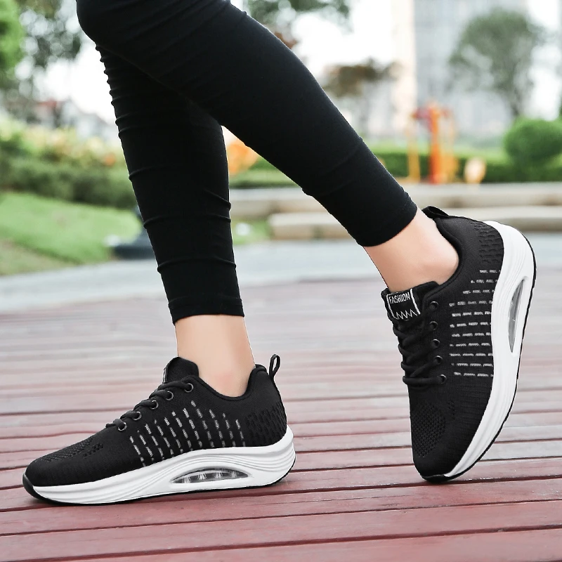 Sneakers Women's Walking Shoes Fashion Air Cushion Thick Sole Walking Shoes Breathable Casual Women's Shoes Mesh Dance Soft Sole