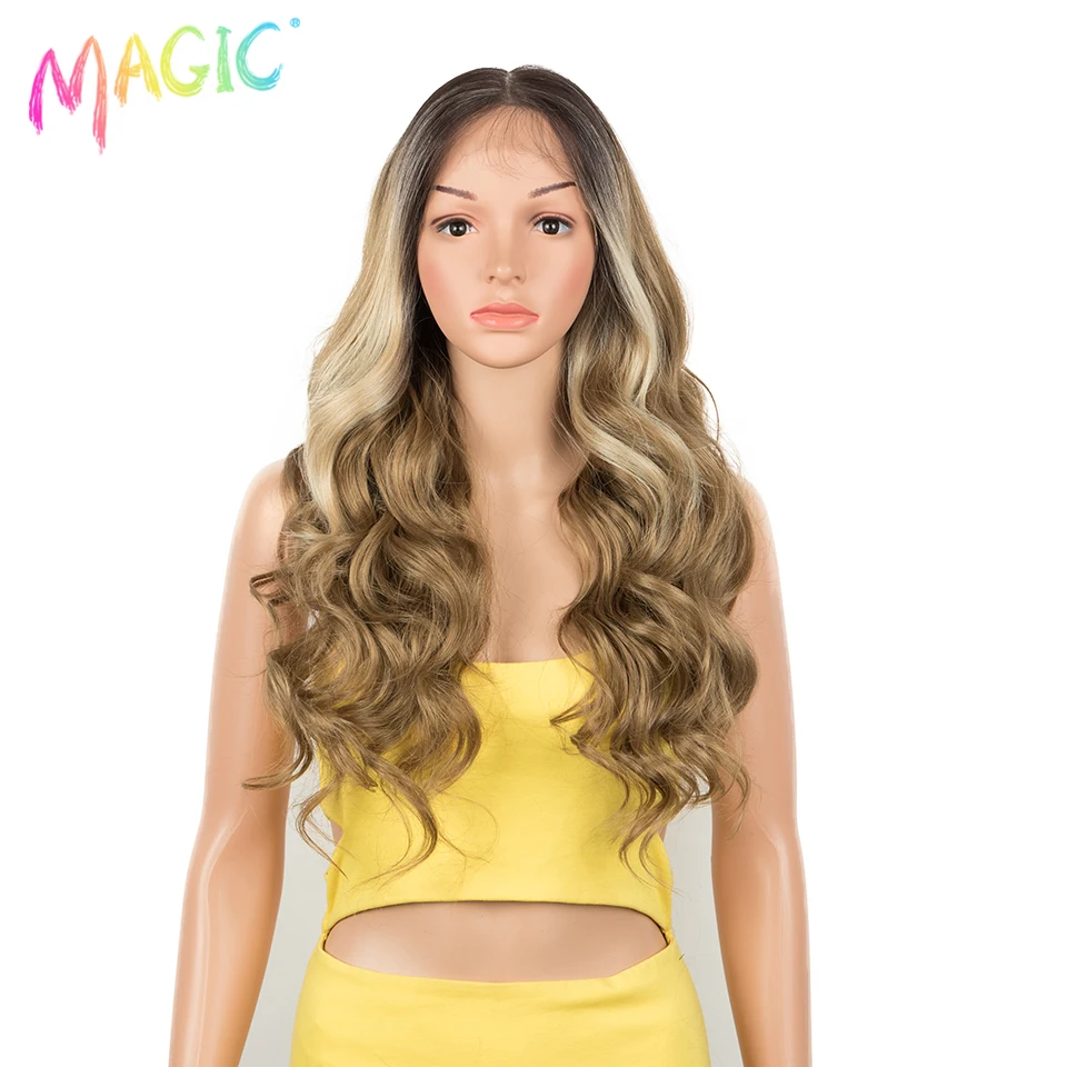 Magic 13x7 Synthetic Lace Front Wig Body Wavy Natural Soft Hair Ombre Blonde Wigs For Black Women Heat Resistant Wigs Cosplay