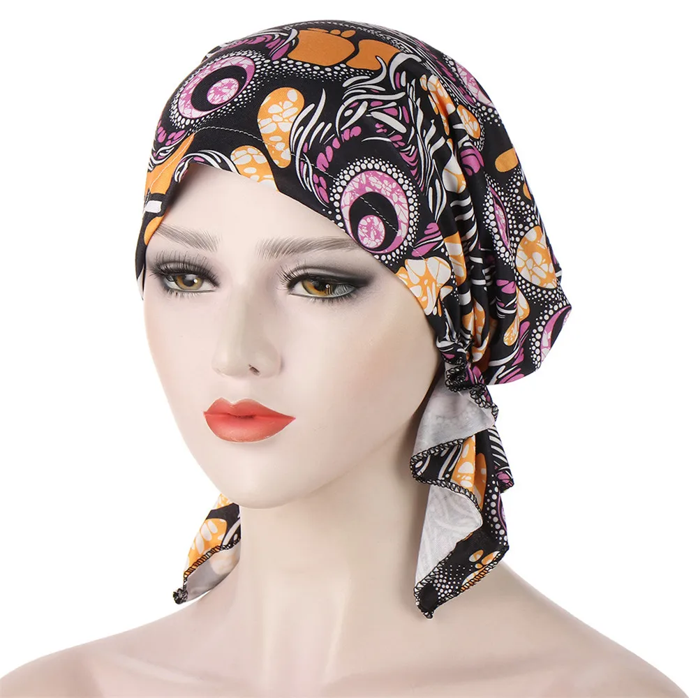 

Pre-Tied Print Muslim Hijab Inner Hat Strech Bonnet Women Chemo Cap Underscarf Beanies Hair Loss Cancer Cover Turbante Head Wrap