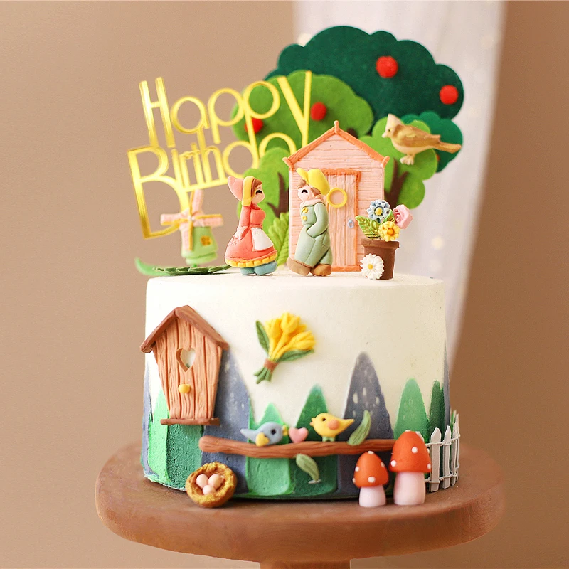 

Деревенский сад, маленькая птица, лист, торт на день рождения, Топпер, акриловый торт на день рождения, Топпер, поставки, подарки