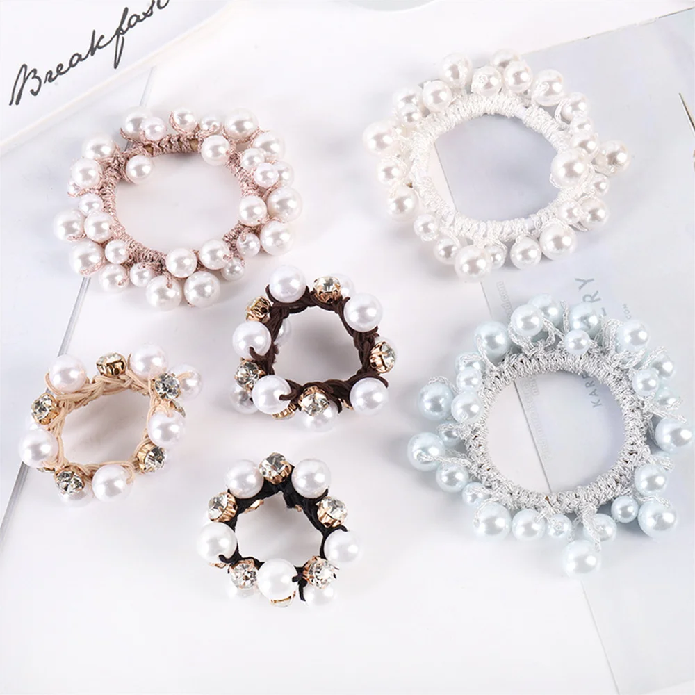

Fashion Pearl Hair Rope High Elastic Hair Bands Colorful Crystal Hair Ties Women Girls Ponytail Holder Rubber Headweare