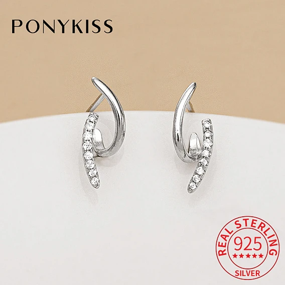 

Серьги-гвоздики PONYKISS из настоящего серебра 925 пробы с геометрическим цирконием для женщин, вечерние ювелирные изделия в стиле хип-хоп, миним...