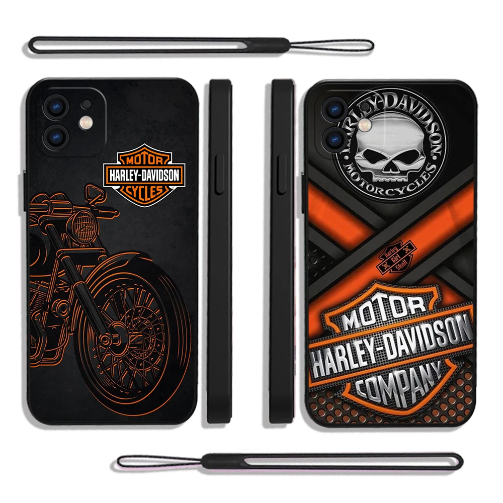 

Luxury motorcycle harleys Phone Case For iPhone 14 13 12 11 Pro Max Mini XR XS MAX SE20 8 7 Plus Silicone Cases with Hand Strap