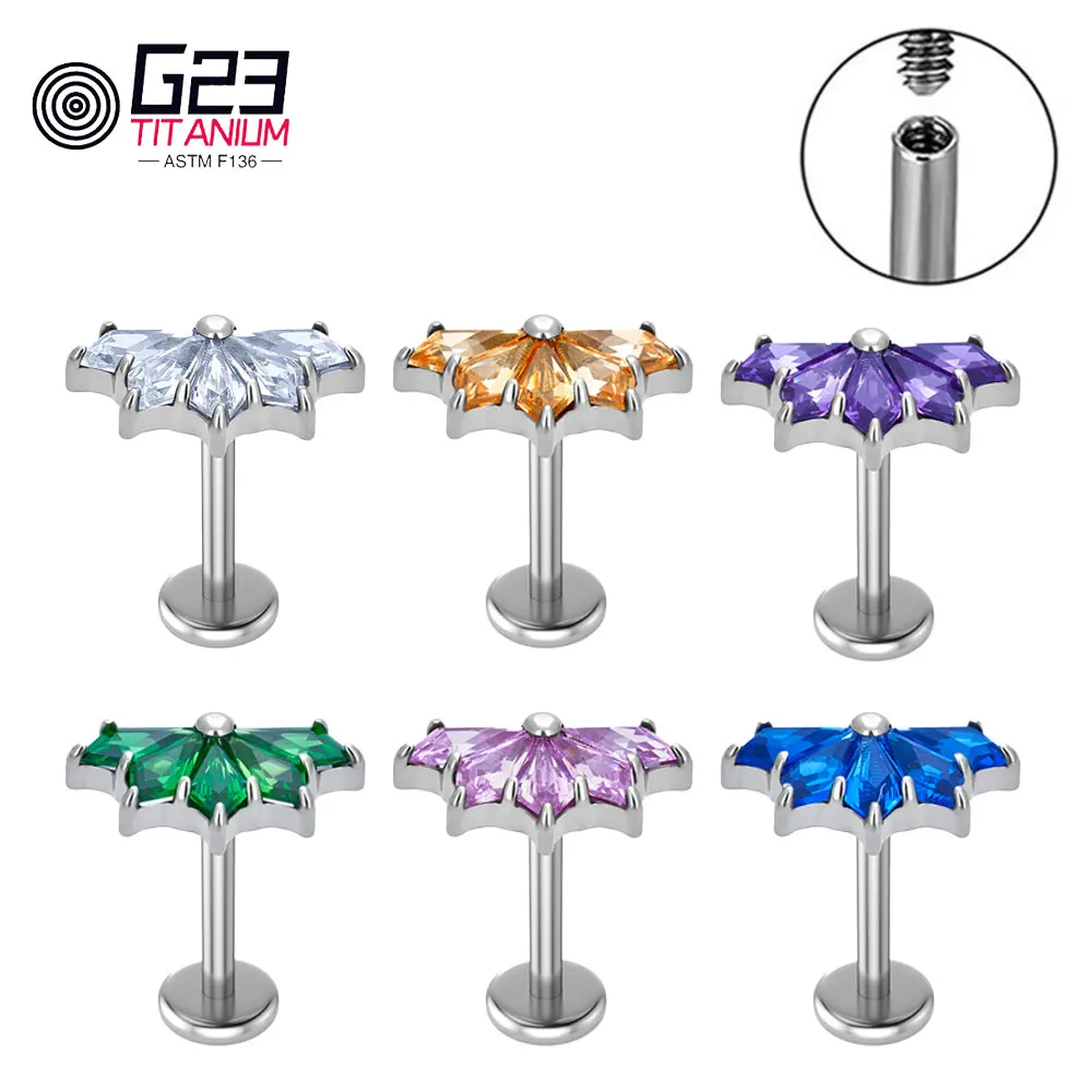 

Unisex New G23 ASTM F136 Titanium Punk Gothic Cluster Labret Internally Threaded Stud Earrings Body Piercing Jewelry
