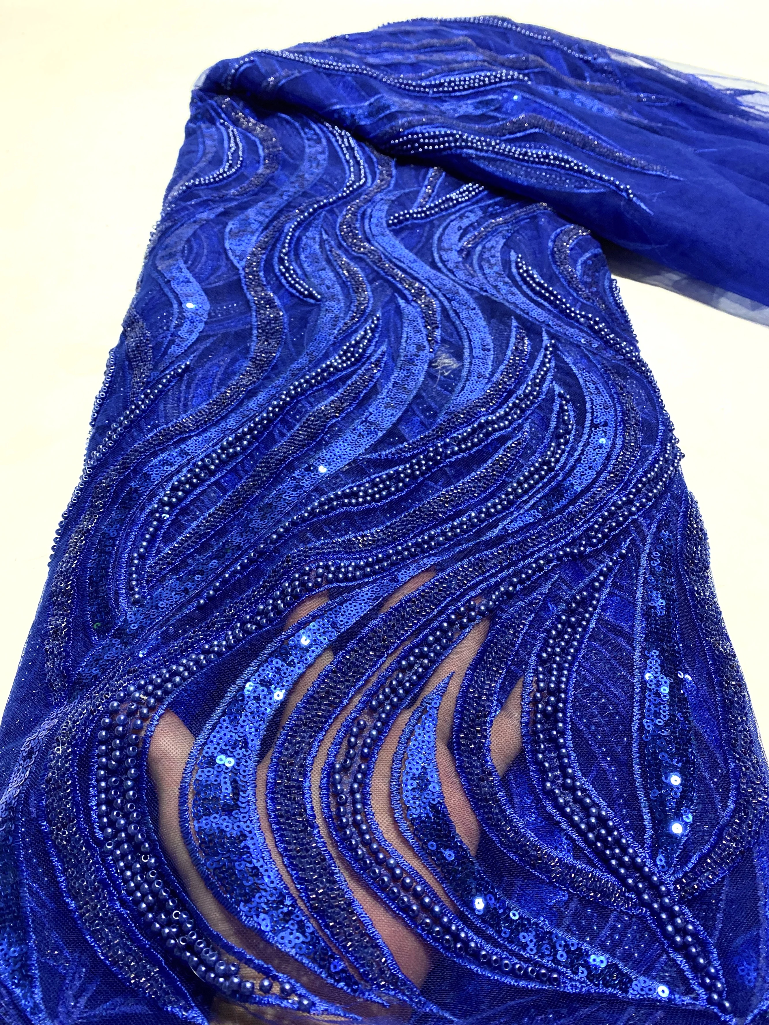 

African Lace Fabric 2022 High Quality Elegant Beads Nigerian Sequins Groom Embroidered French Tulle Lace Fabric For Wedding