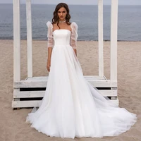 tixlear chiffon beach a line boho strapless detachable sleeves wedding dress bride simple backless lace up robe de marie 2022