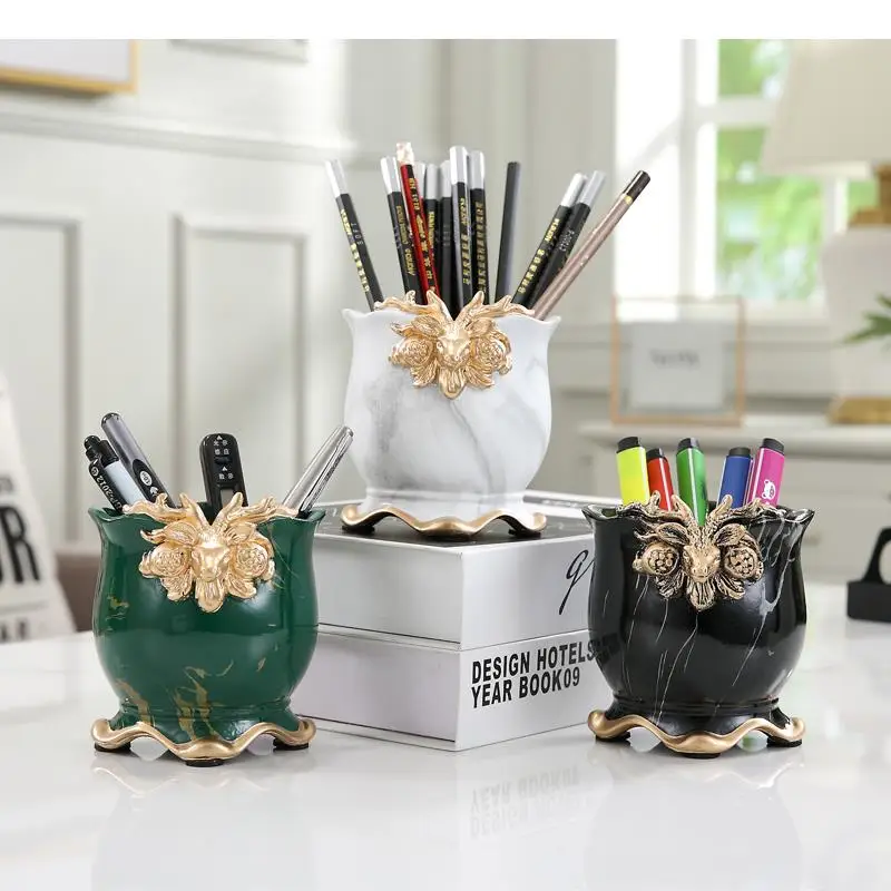 

Resin Storage Jar Creative Deer Head Pen Holder Decorative Ornaments Home Snacks Candy Box Key Groceries Storage Decoration Jar