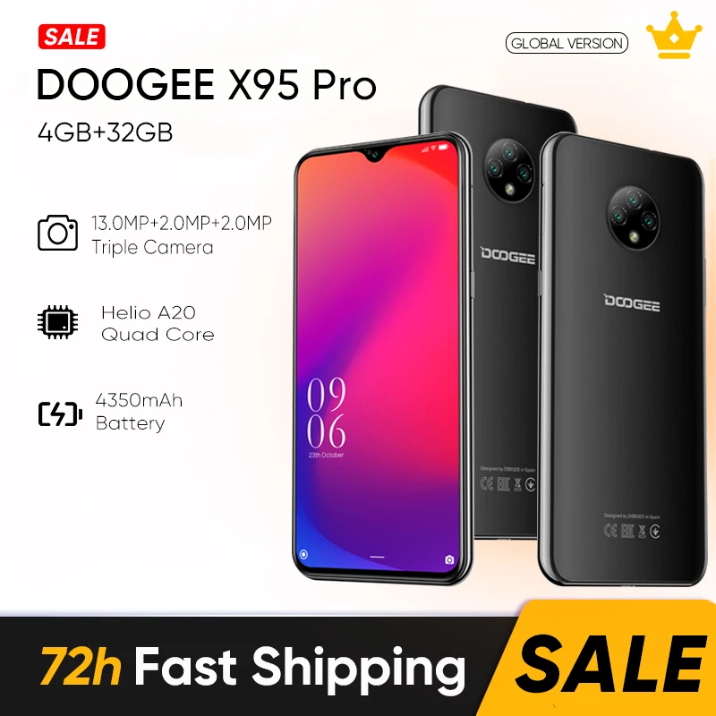 Смартфон DOOGEE X95 Pro 4 + 32 ГБ Android 10 4350 мАч 6 52 дюйма тройная задняя камера - купить по