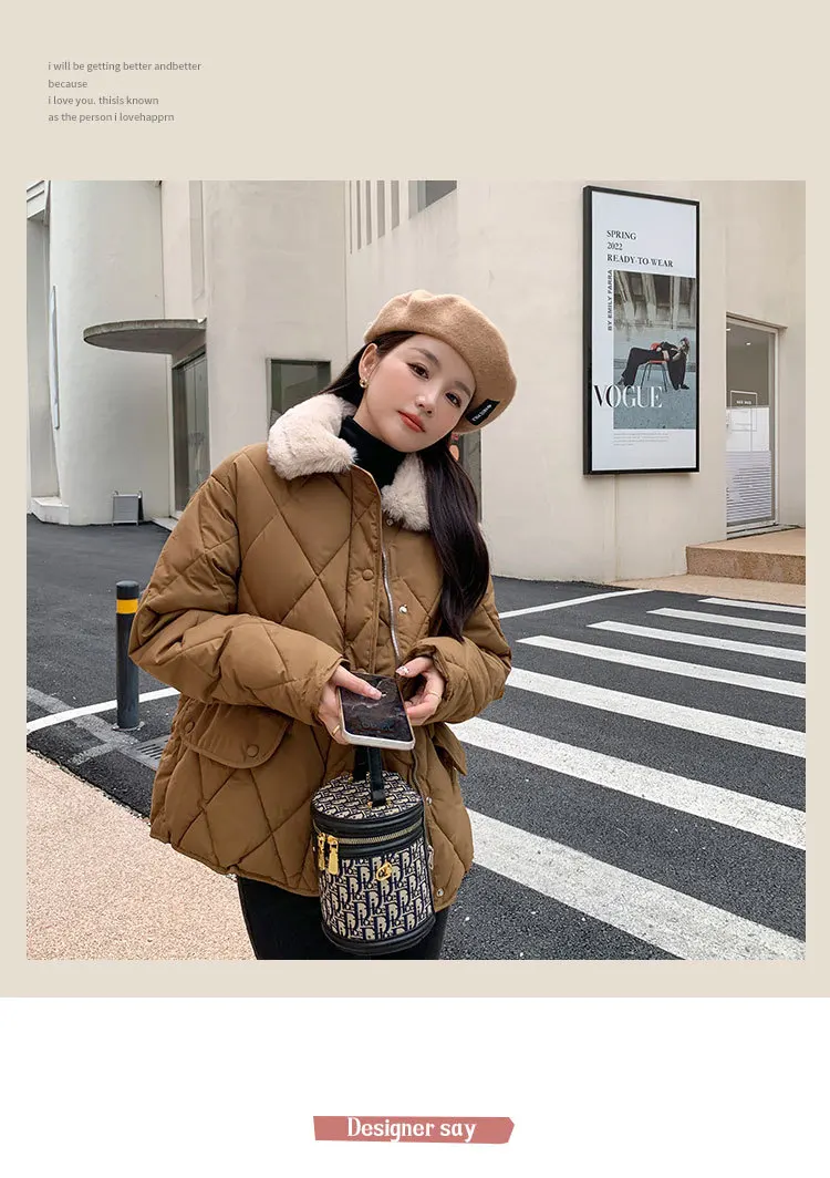 Y2k Clothes  Brown Jacket Sweet Girl Short Parkas Cotton Jacket Women's Winter New Korean Fashion Loose Lapel  Cotton Jacket