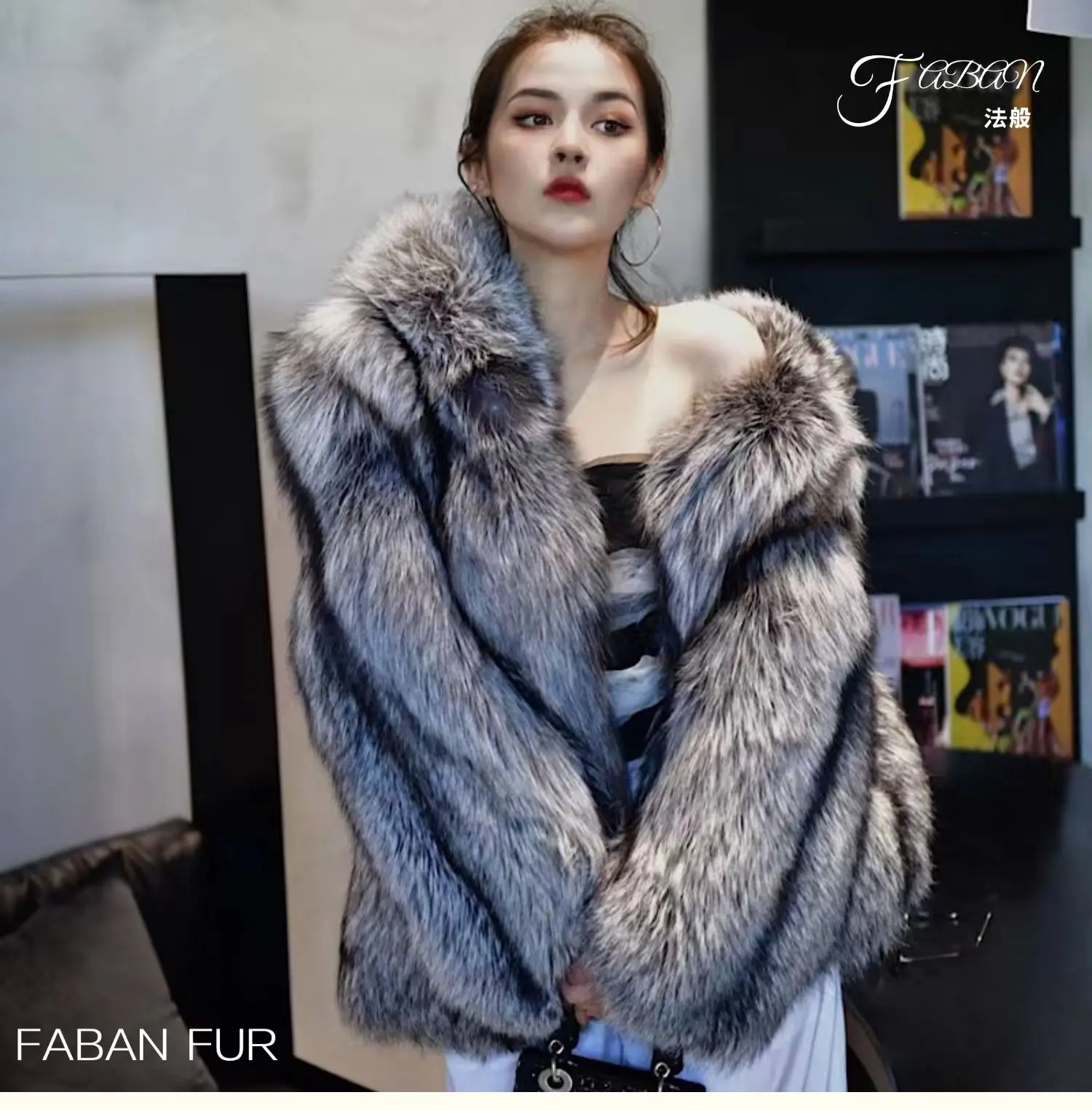FURYOUME New Winter Women Real Fox Fur Coat Hooded Natural Silver Red Fox Fur Jacket Female Thick Warm Outerwear Ladies Clothes