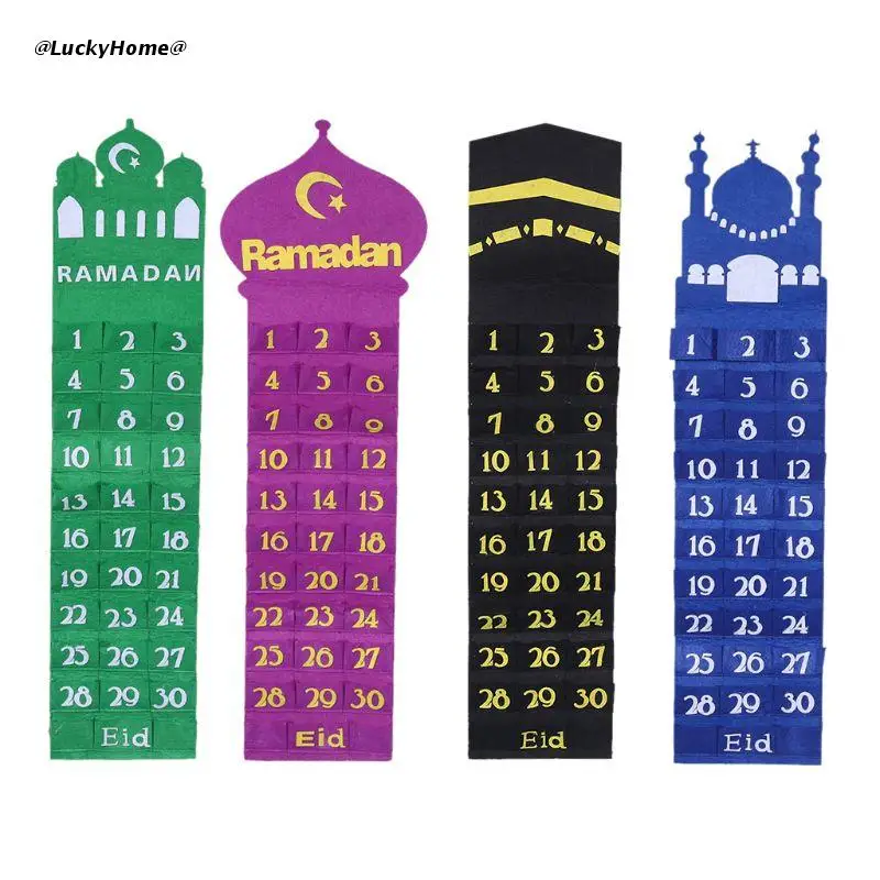 

11UA Felt Ramadan Eid Mubarak Wall Hanging Numbered Countdown Calendar 30 Spaces Home Decor