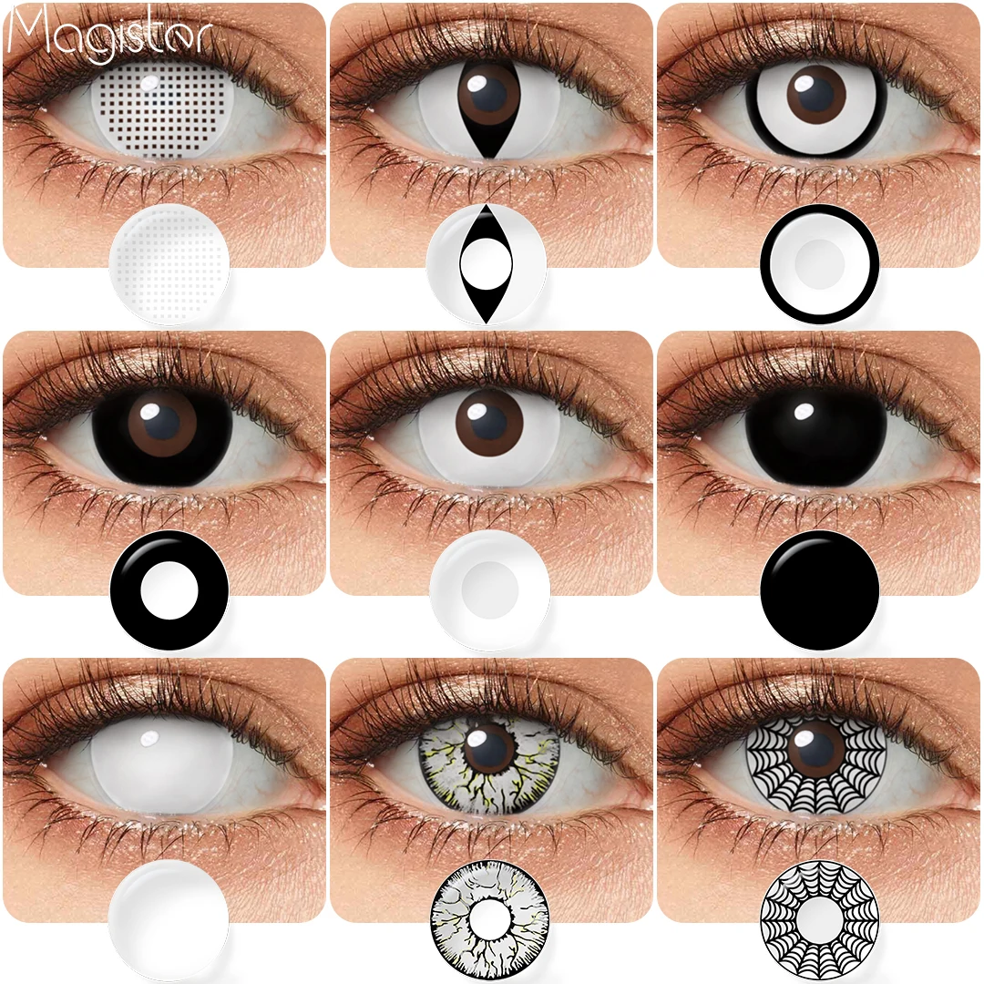 

1Pair Halloween Colored lenses Anime Cosplay Lenses Yearly Color contact lenses For Eyes White black lenses Cosplay