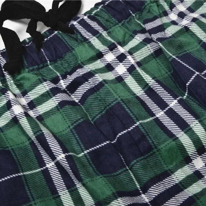 Spring Autumn  Men's 100% Cotton Flannelette Plaid  Printed Household Trousers  Casual And Loose Pants