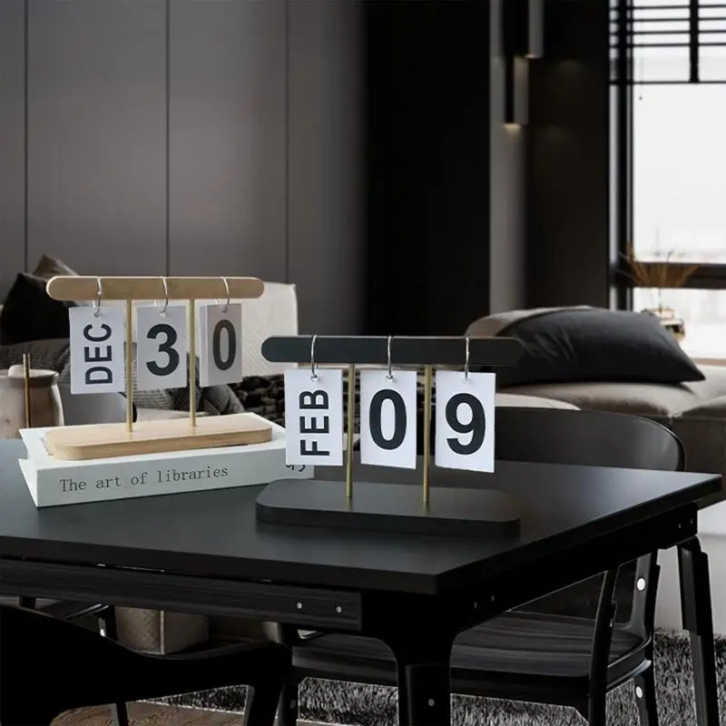 

Wood Calendar For Desk Digital Auto Clock Metal Desk Clock Quartz Movement Down Clock European Classic Retro Table Decor