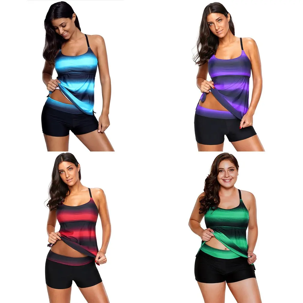 

Large Size Swimwear Women Floral Printed Tankini Fashion Sexy Swimwear Dress Print Swimsuit With Shorts Two Piece Bathing Suit