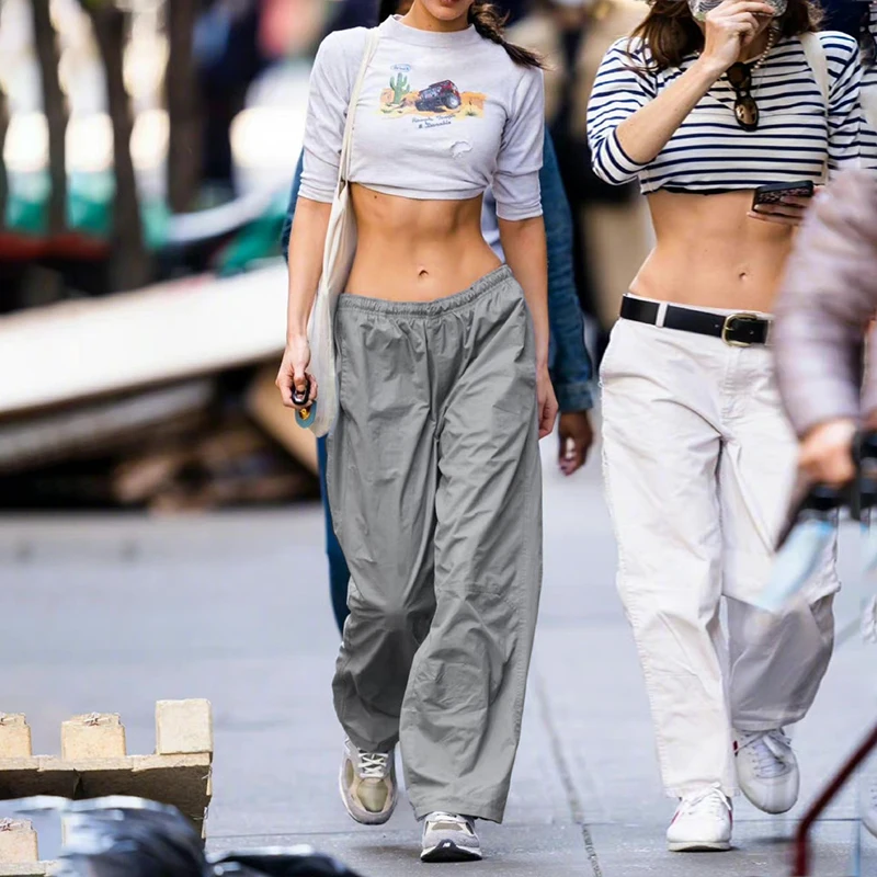 

WeiYao Grey Barggy Cargo Pants y2k Pockets Patched Low Waisted Streetwear Sweatpants Women Vintage Harajuku Sporty Joggers