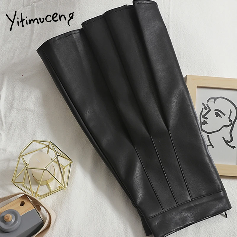 Женская плиссированная юбка из ПУ кожи бежевая однотонная мини-юбка с высокой