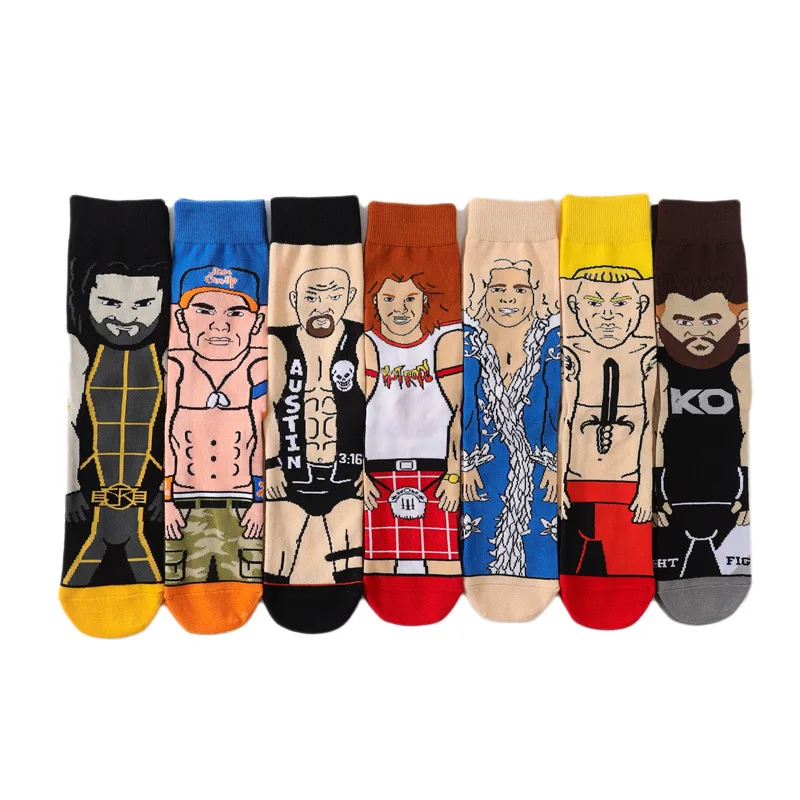 

Wrestling Sock Mans Crew Cartoon Men's Sock Standard Sox High Quality Fashion Cotton Spring Autumn Unisex Trendy Calcetines