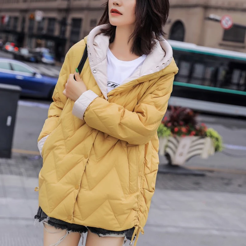 Winter Women Ultra Light Hooded 90% White Duck Down Short Parkas Casual Female Single Breasted Warm Coat Snow Outwear 2022 New