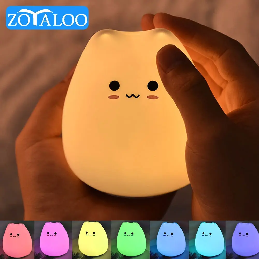 

LED Night Lamp Touch Sensor Cat Silicone Animal Light Colorful Child Holiday Gift Sleepping Creative Bedroom Desktop Decor Lamp