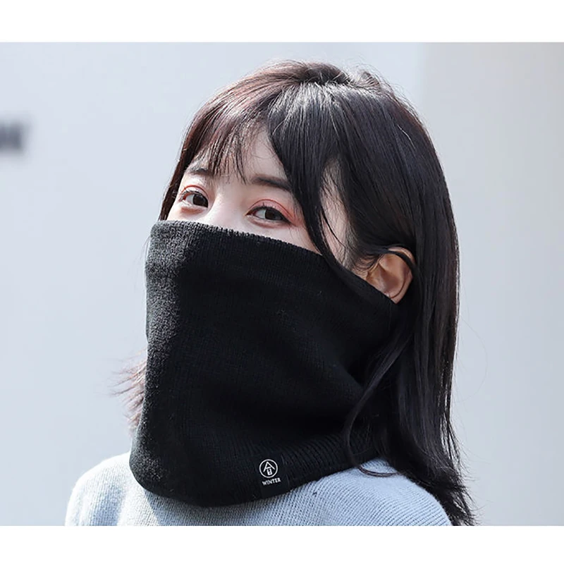 Зимний вязаный теплый шарф однотонный утепленный шерстяной меховой для шеи снуд