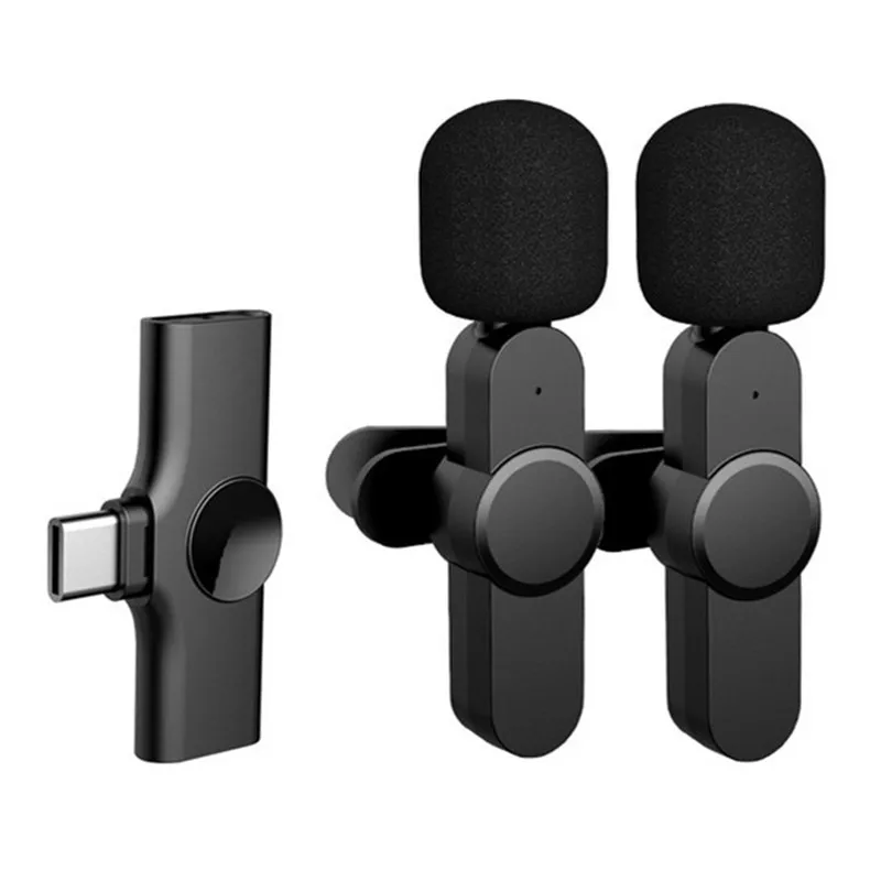 

Dual Wireless Lavalier Microphone One For Two Portable Audio Video Recording Mic For IPhone Android Live Game Mobile Phone