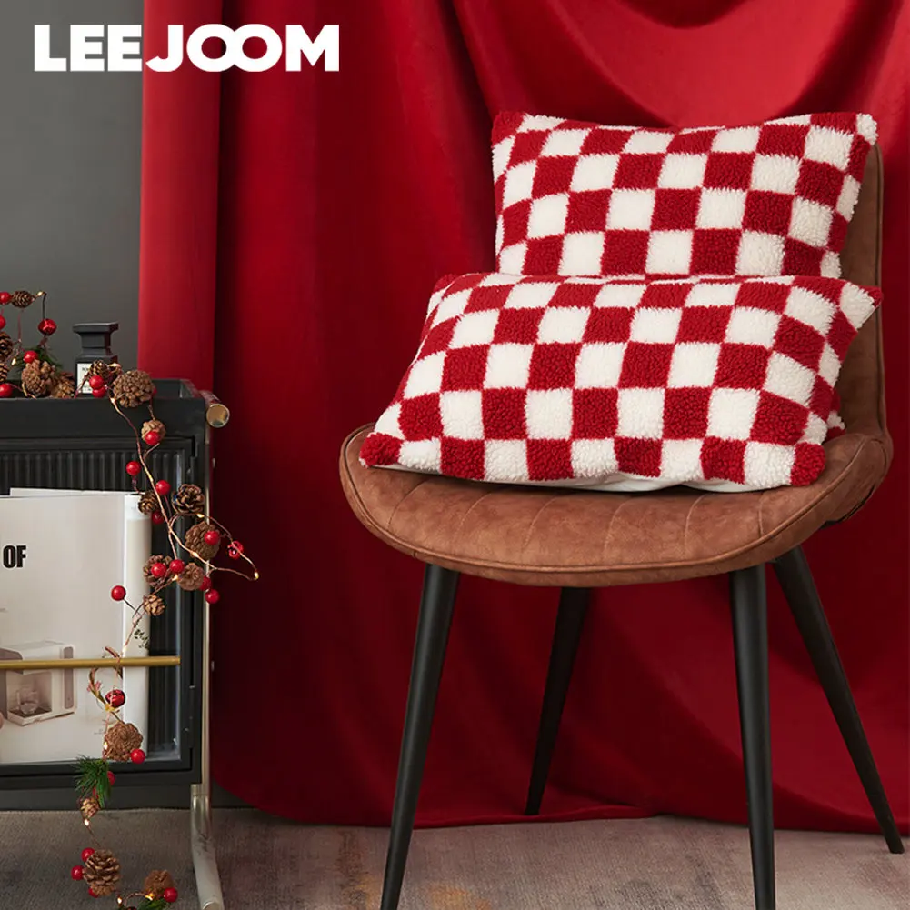 

LEEJOOM Fleece Plush Winter Soft Plaid Cushion Cover for Sofa Living Room Christmas Home Decoration 45x45cm 1PC
