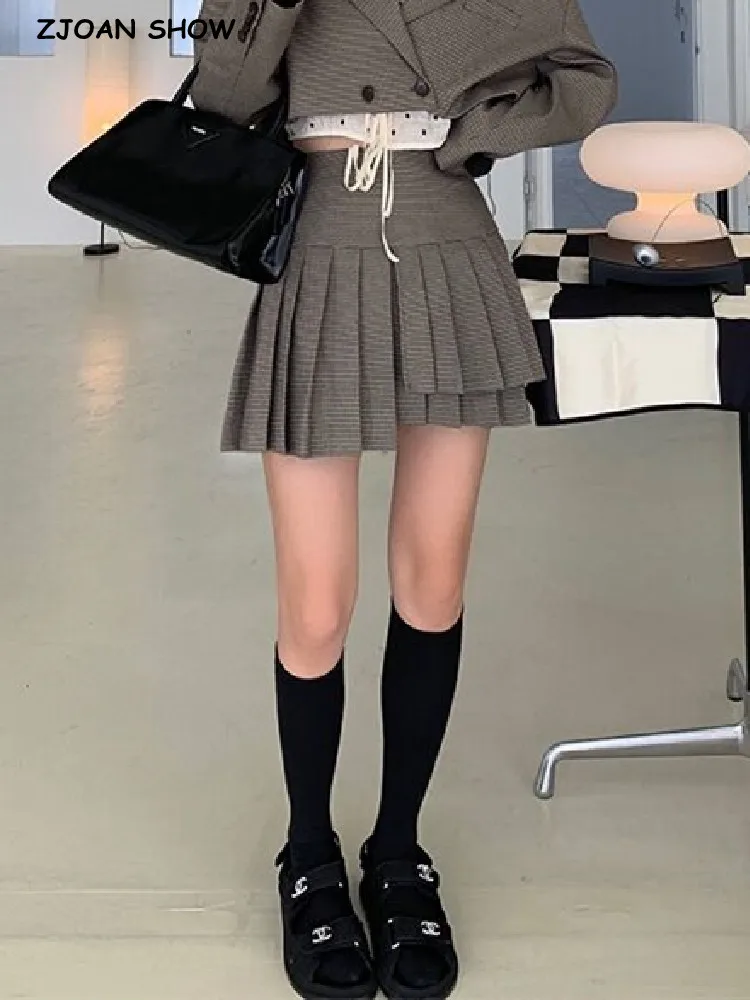 

2022 Y2K Black High Waist Asymmetry Pleated Mini Skirt Cool Girl With Shorts Underwear Lining Side Zipper Spring Fall Korea