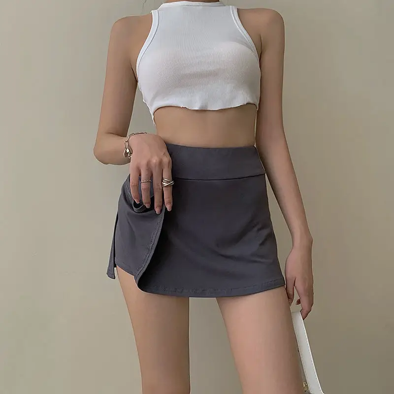 

Gothic y2k summer dark mini skirt Korean fashion casual skirt 90s vinatge irregular split high waist elastic sports skirt kawaii