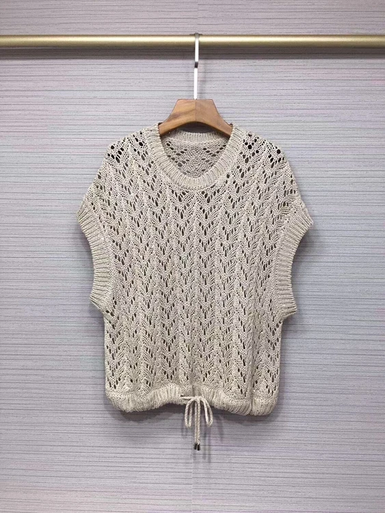 

Женский трикотажный топ с коротким рукавом и блестками