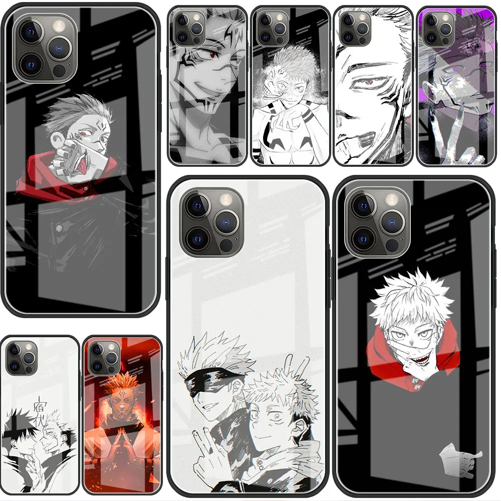 

Glass Case For Apple iPhone 14 13 Pro 11 12 7 8 Plus SE 2022 XR X XS Max 6 6S Tempered Phone Cover Cute Jujutsu Kaisen Anime