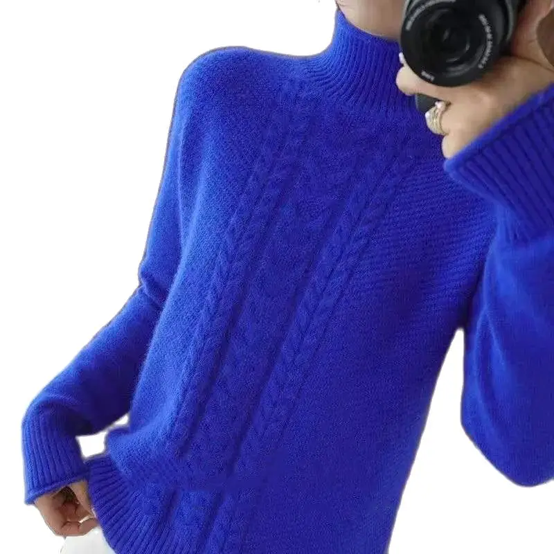 

Ed Casual Fashion Blue 2022 Regular Spring And Autumn TopsWomWomen's Loose Cashmere Sweater New Pullover Half Turtleneck Knittan