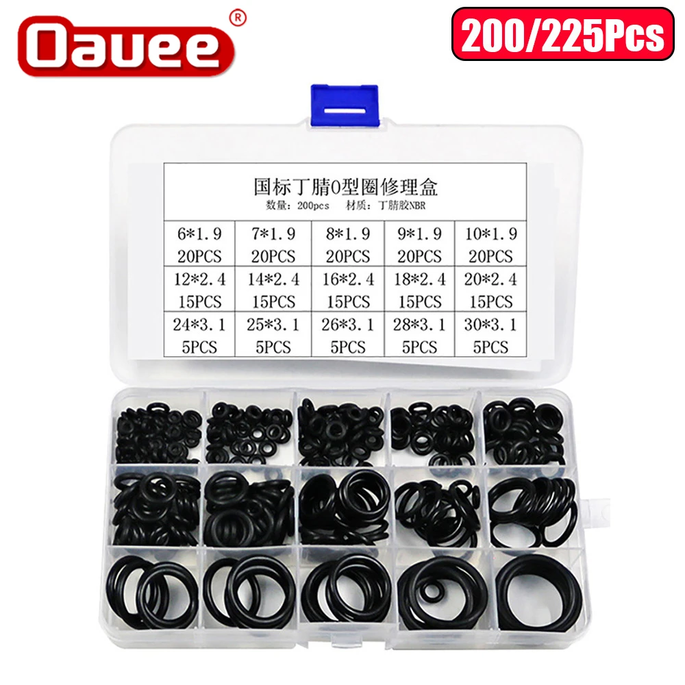 

225pcs O-ring Rubber Gaskets Seal Ring Kit NBR Nitrile Silicone Rubber Repair Faucet Sealing Valve Waterproof Gasket Boxed