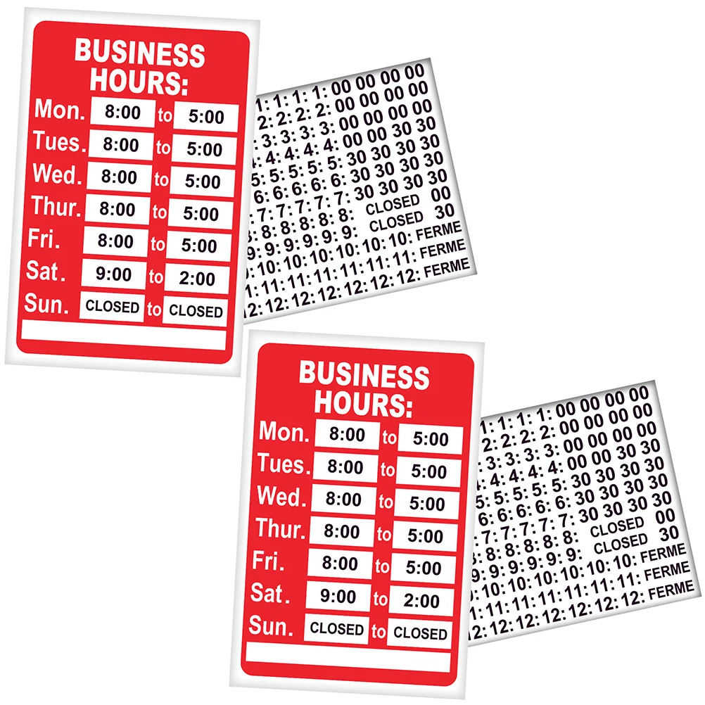 

2 Sets House Number Store Opening Hour Sign Business Hours Glass Door Waterproof Stickers Operation Closed