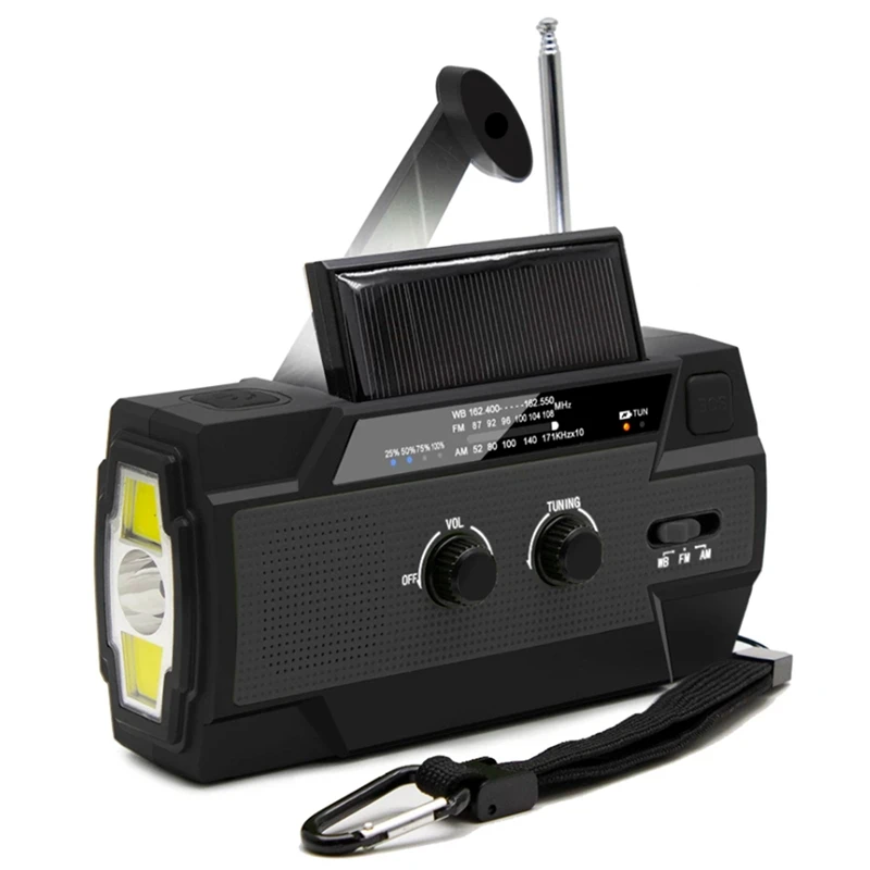 

New Multifunctional Radio Hand Crank Solar Crank Dynamo Powered AM/FM/WB Weather Radio With LED Lights 4000Mah