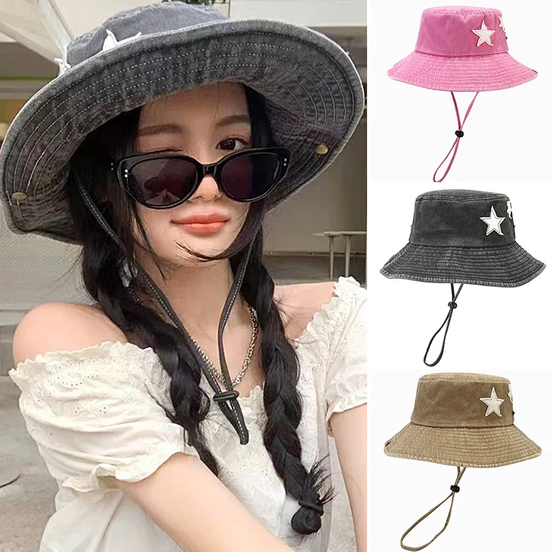 

Women Retro Y2K Spice Girls Fisherman Hat Sun Protection Mountaineering Big Brim Bucket Hats Summer Cowboy Stars Cap Outdoor