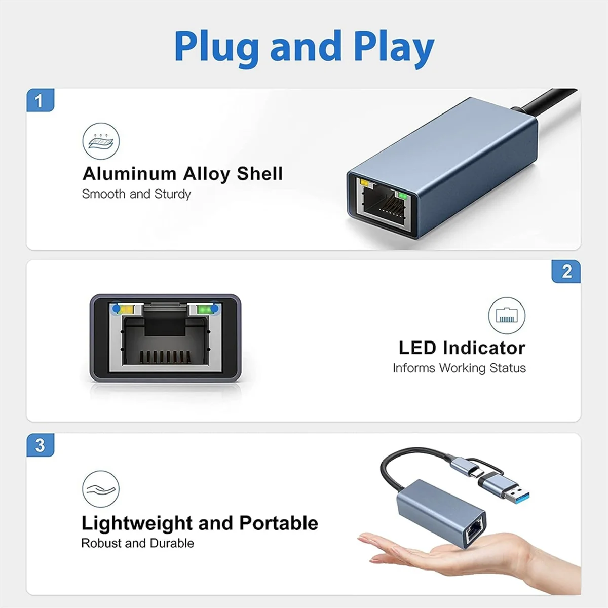 Адаптер USB 3.0 к Ethernet с проводной сеткой C RJ45 Gigabit LAN 1000 Мбит/с