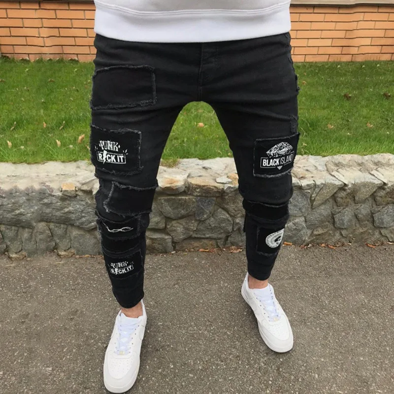 Korean Style Trendy Patch Embroidered Jeans Men's Brand Clothing Slim Straight Casual Men's Pants Fashion Men's Streetwear