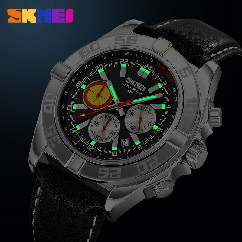 Skmeimen's watch quartz retro Belt Men's Watch luminous waterproof multi-function chronograph men