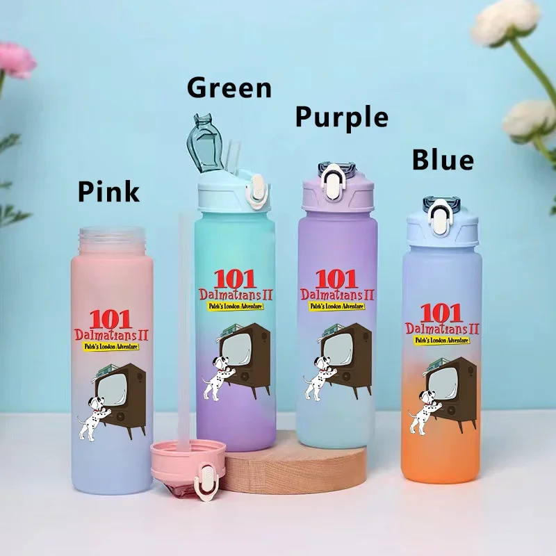750ML 101 Dalmatians Children's Plastic Straw Water Cup Student Outdoor Leak Proof Bottle Portable Gradient