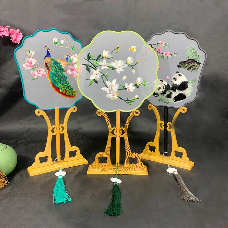 Обернутый Шелковый дворцовый веер особой формы с двусторонней вышивкой в