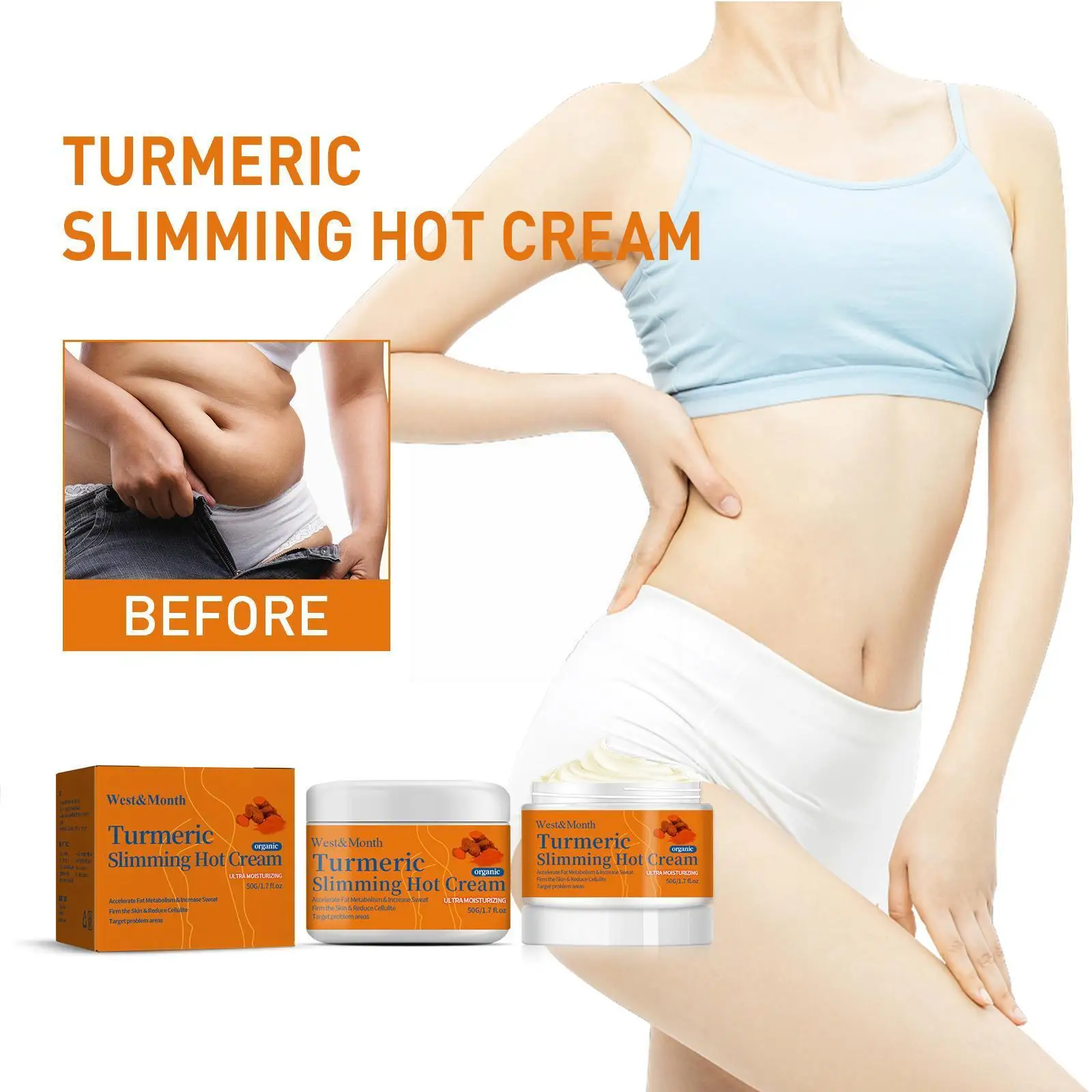 

50G Turmeric Slimming Hot Cream Ginger Fat Reduction Cream Weight Organic Anti-Cellulite Loss Shaping Massage Body Burning Q0T8