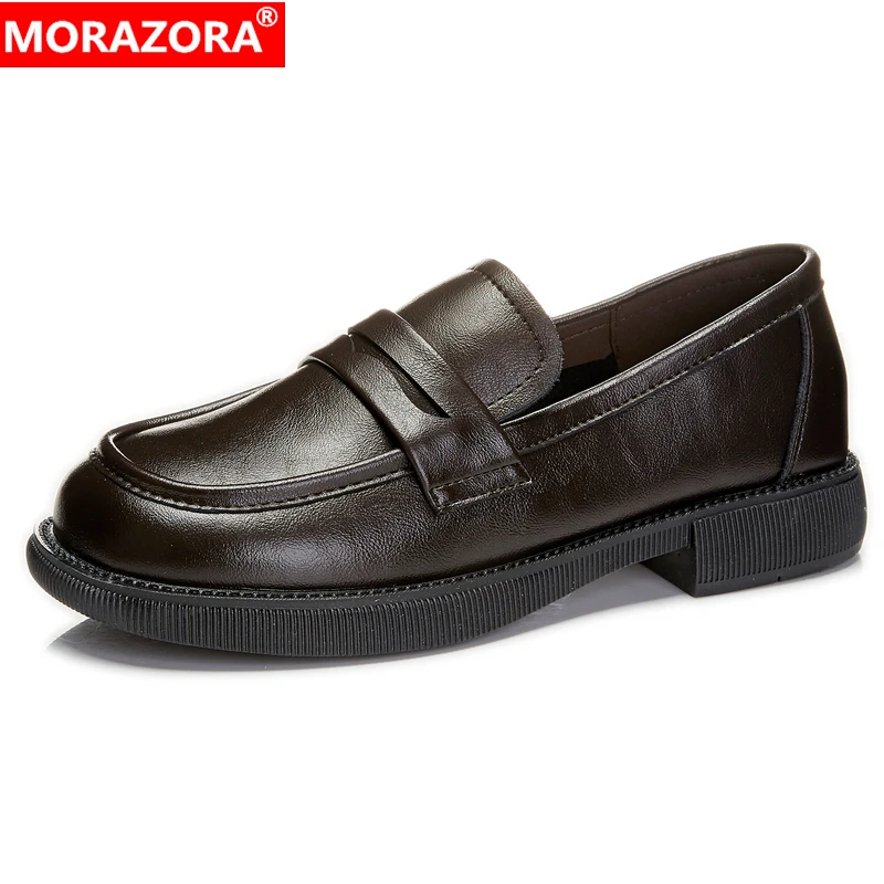 

MORAZORA 2023 New Genuine Leather Shoes Women Loafers Slip On Spring Summer Ladies Low Heel Office Dress Shoes Casual Footwear