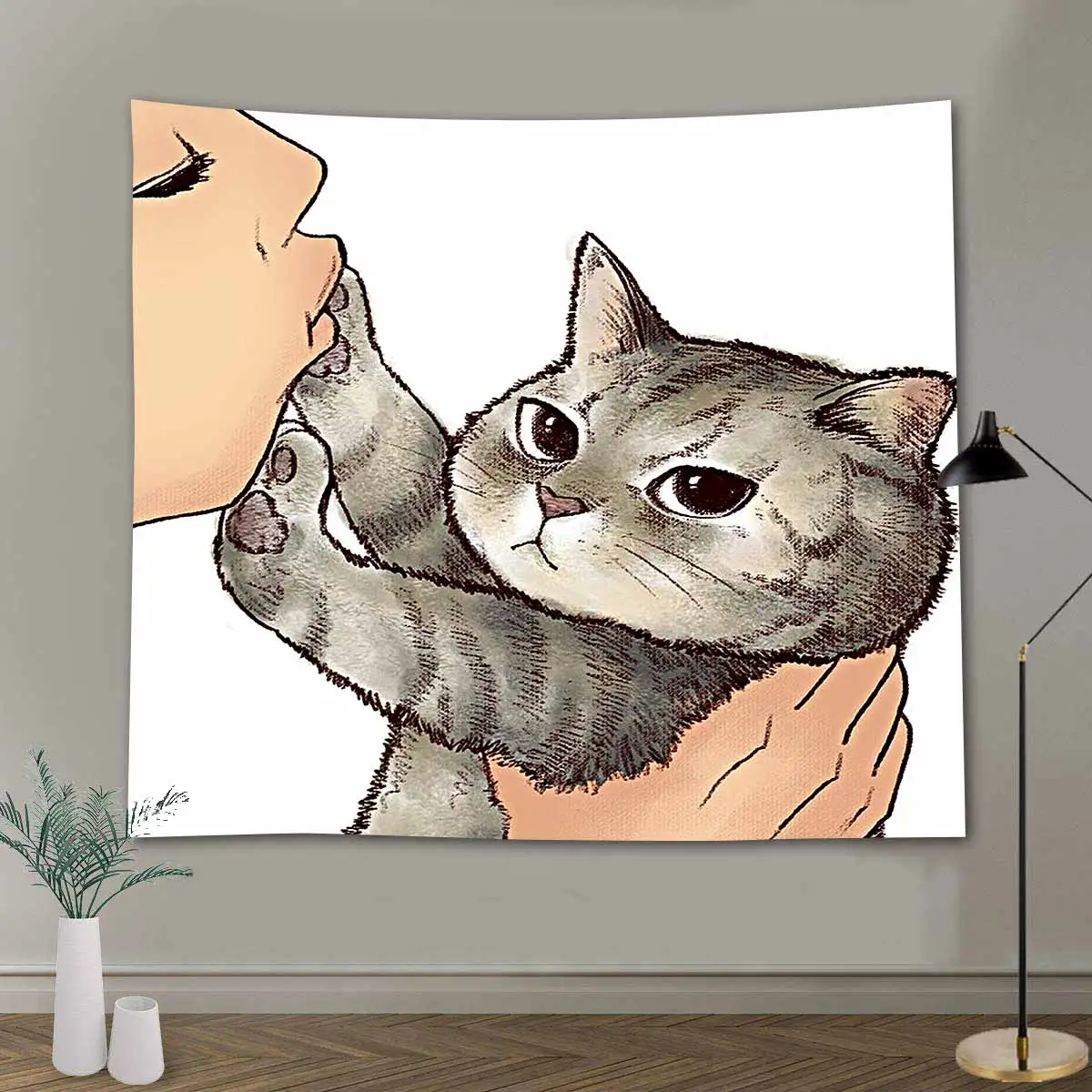 

Забавный женский белый котенок, гобелен со средним пальцем, котенок, настенный постер, роспись для гостиной, спальни