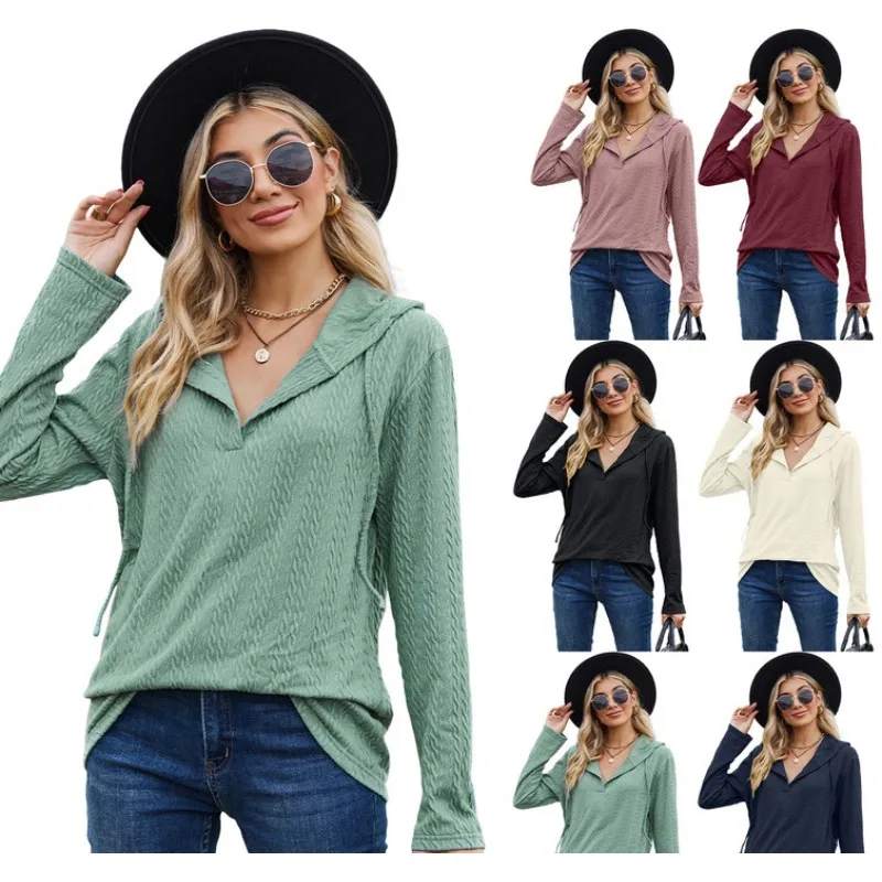 

Women Casual Hoodies Waffle Soft Button Hooded Sweatshirts Tunic Pullover Tops Long Sleeve Loose Shirt Woman Clothes Autumn