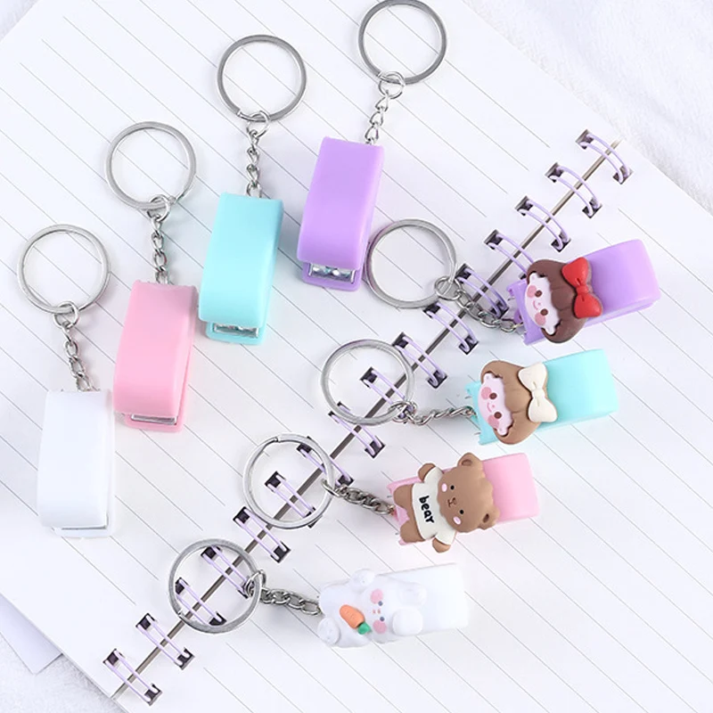 

Kawaii Key Chain Pendant Stapler Portable Mini Cartoon Stapler 10# Staples Office Paper Bookbinding Supplies Kawaii Stationery