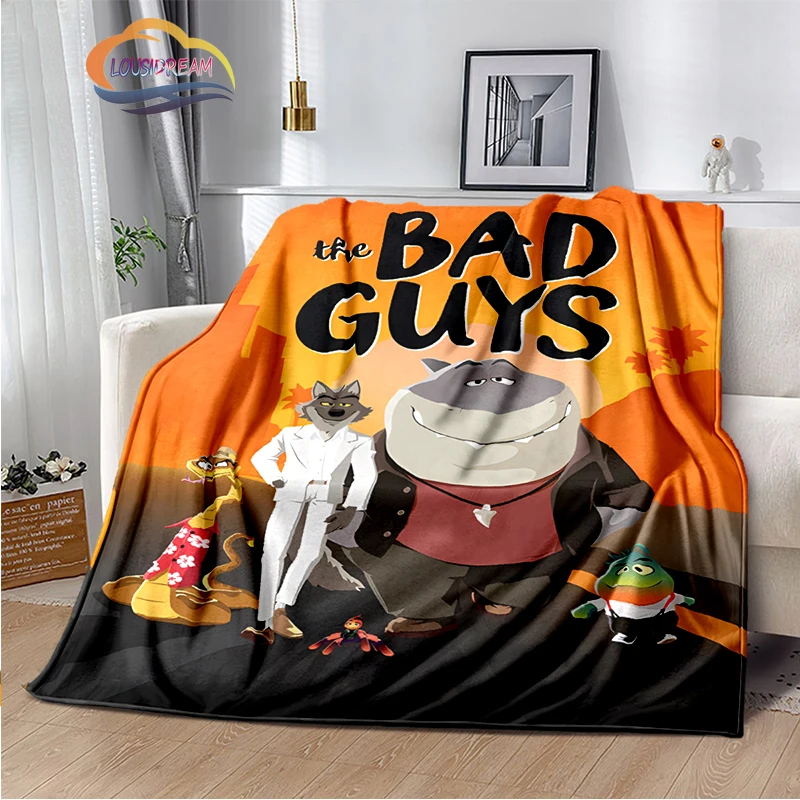 

Cartoon the BAD GUYS Series Fashion Fleece Blanket -3D Printed MR.WOLF Flannel Blanket Plush Soft Comfortable Home Blanket