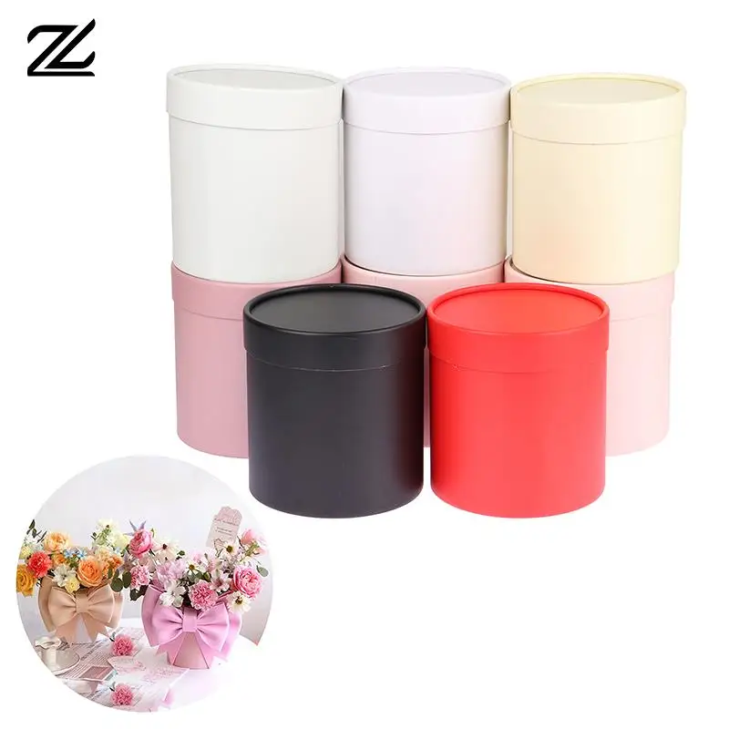 

Solid Color Flower Hug Bucket,Round Portable Gift Box,Creative Floral Candy Cardboard Storage,Valentine's Day Flowers Packaging